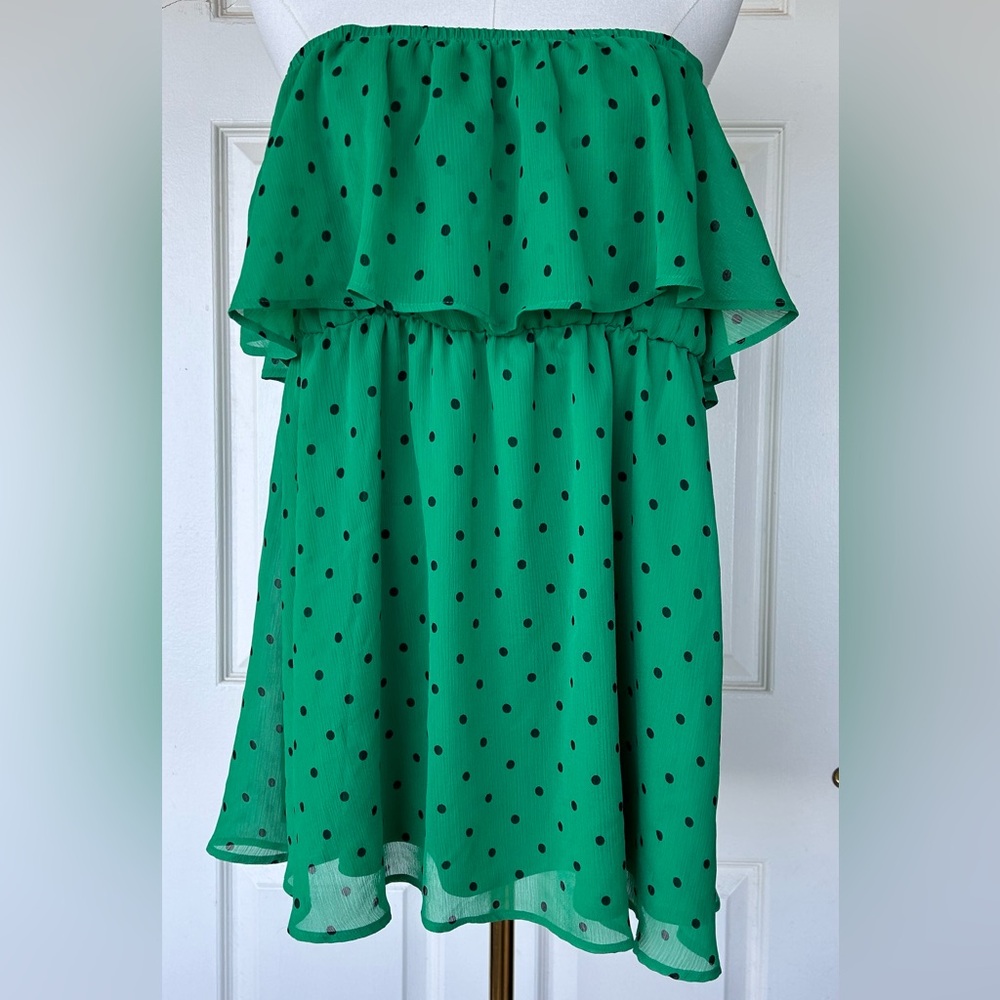 Torrid Polka Dot Chiffon Ruffle Babydoll Green/Black Top‎ Size 2